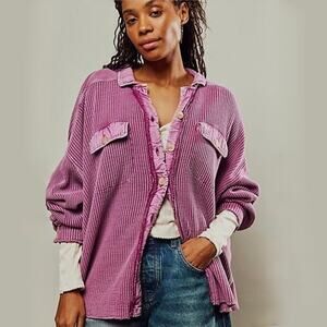 EUC Free People FP One Scout Dip Dye Oversized Thermal Jacket Shirt Cotton Sz XS